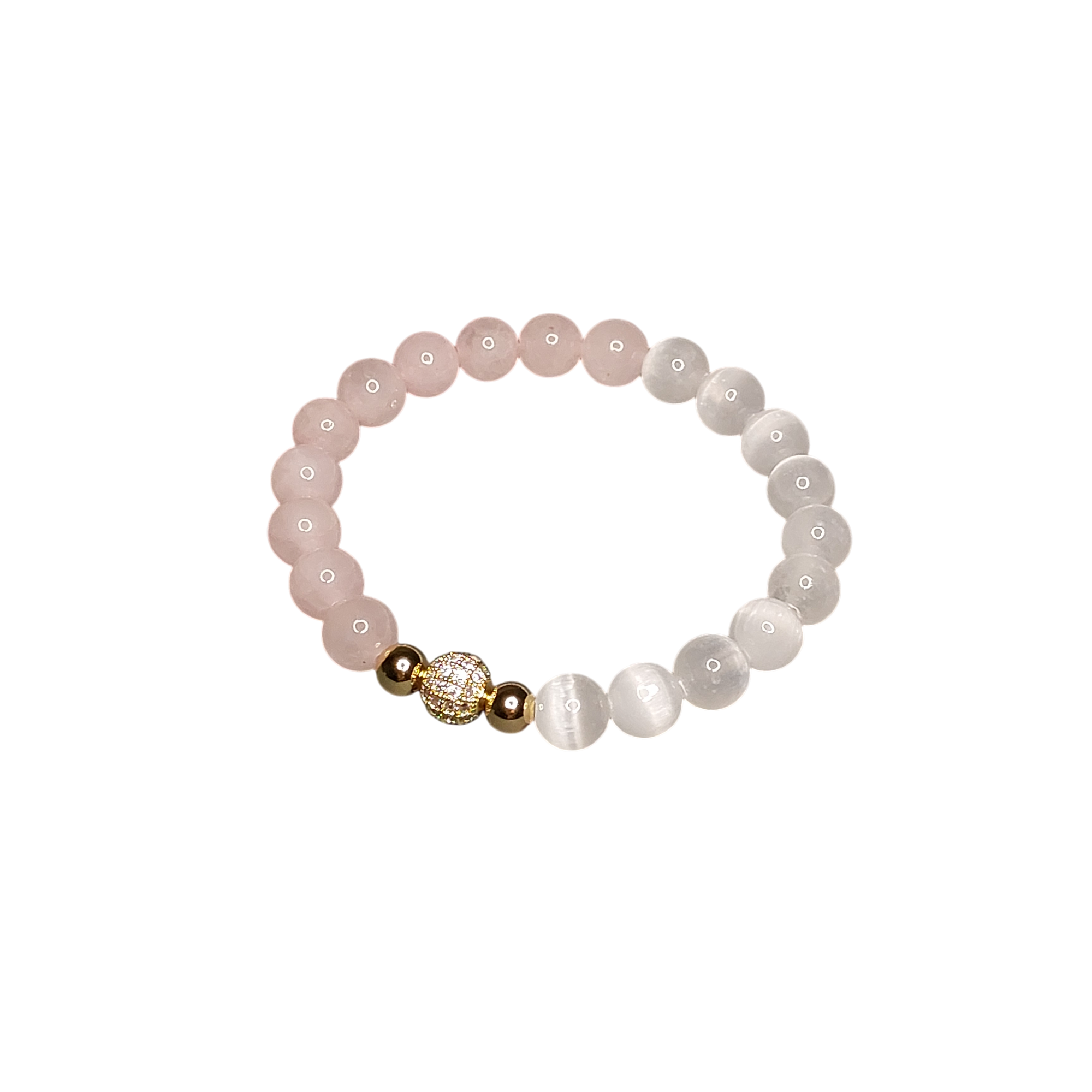 Браслет з рожевого кварцу та селеніту